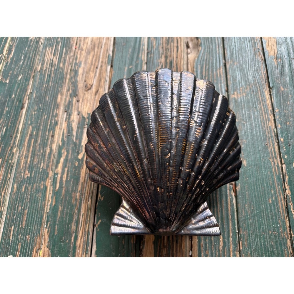 Vintage Ceramic Scallop Shell Planter Metallic Bronze Iridescent Coastal Decor